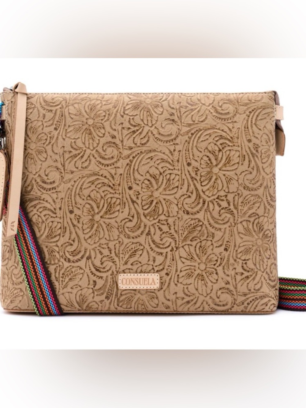 NWT Consuela Lawton Downtown Tooled Tan Brown Leather Hobo shoulder crossbody ba